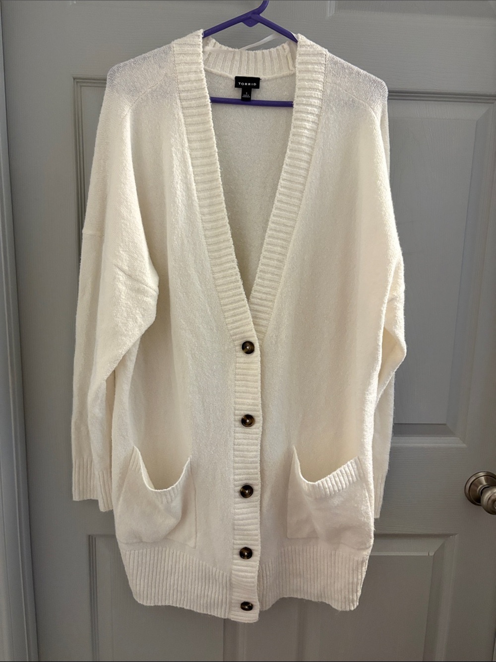 Torrid off white Button-Front V-Neck Cardigan Sweater